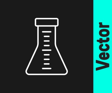 Beyaz çizgi test tüpü ve siyah arkaplanda izole edilmiş kimyasal test ikonu. Laboratuvar cam levhası. Vektör.