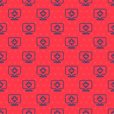 Mavi çizgi Kanada akçaağaç yaprağı ikonu kırmızı arka planda izole edilmiş kusursuz desen. Kanada sembolü akçaağaç yaprağı. Vektör