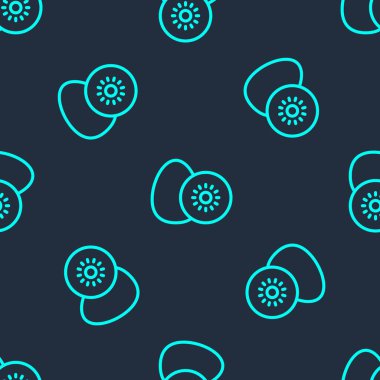 Yeşil çizgi Kivi meyve ikonu mavi arka planda izole edilmiş pürüzsüz desen. Vektör