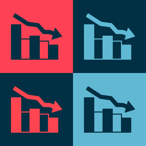 Финансовый рост снижает иконку на цветном фоне. Увеличение доходов. Вектор