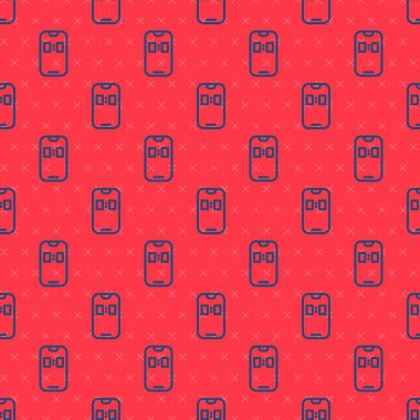 Mavi çizgi alarmlı saat uygulaması akıllı telefon arayüzü simgesi kırmızı arkaplanda izole edilmiş dikişsiz desen. Vektör