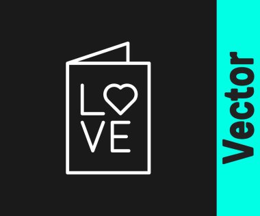 Beyaz çizgi sevgililer günü parti broşürleri siyah arka planda izole edilmiş. Kutlama için davetiye ya da tebrik kartı şablonu. Vektör