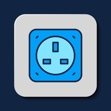 Filled outline Electrical outlet icon isolated on blue background. Power socket. Rosette symbol.  Vector