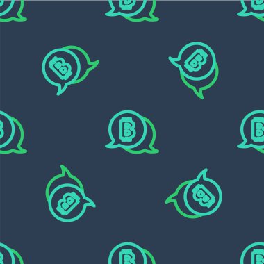 Hat Kripto para sikkesi Bitcoin simgesi mavi arkaplandaki kusursuz deseni izole etti. Madeni para. Engelleme zinciri tabanlı şifreli para birimi. Vektör