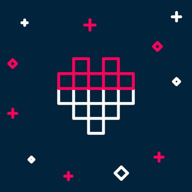 Oyun simgesi için Line Piksel kalpleri mavi arkaplanda izole edildi. Renkli taslak konsepti. Vektör