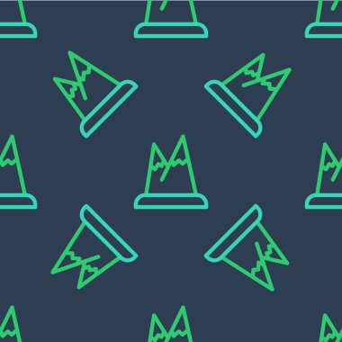 Line Mountains icon isolated seamless pattern on blue background. Symbol of victory or success concept.  Vector