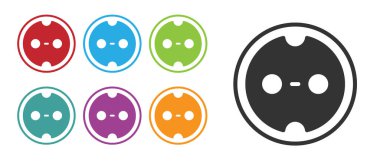 Beyaz arkaplanda siyah elektrik çıkış simgesi izole edildi. Elektrik prizi. Rosette sembolü. Simgeleri renklendirin. Vektör