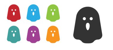 Siyah Hayalet simgesi beyaz arkaplanda izole edildi. Mutlu Cadılar Bayramı Partisi. Simgeleri renklendirin. Vektör