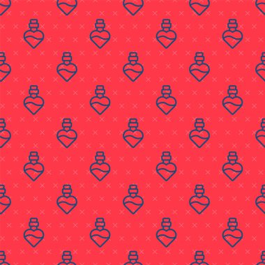 Aşk ikonu ikonlu mavi çizgi kırmızı arka planda izole edilmiş kusursuz desen. Sevgililer günün kutlu olsun. Vektör