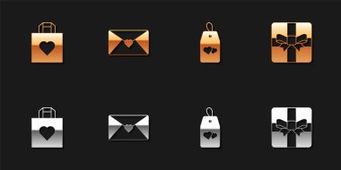 Alışveriş torbasını kalbinle hazırla, Zarflı Sevgililer Günü, lütfen rahatsız etme ve hediye kutusu simgesini getir. Vektör