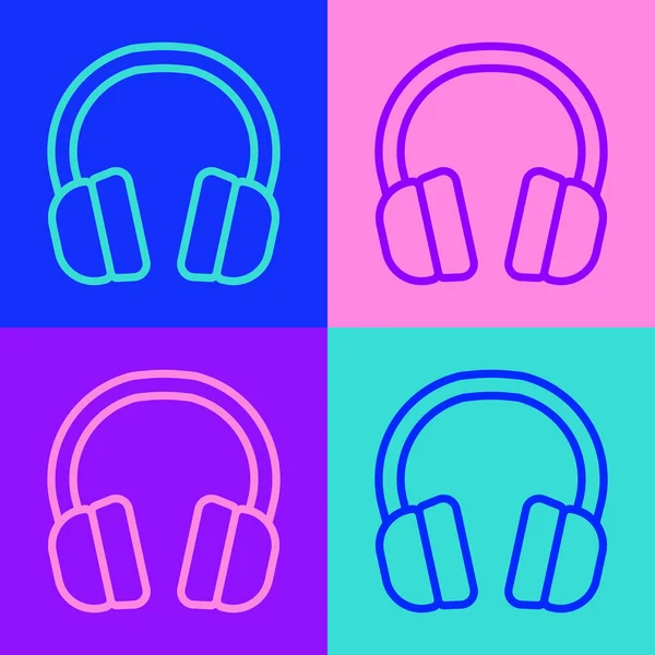 Pop Art Linie Kopfhörer Symbol Isoliert Auf Farbigem Hintergrund Kopfhörer — Stockvektor