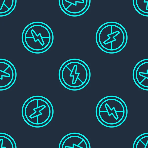 Green Line Lightning Icon Isolated Seamless Pattern Blue Background Electricity — стоковый вектор