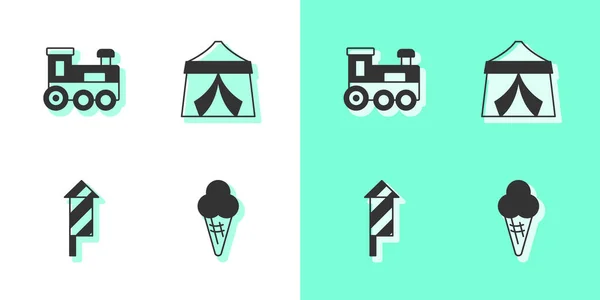 Установить Мороженое Вафельный Конус Игрушечный Поезд Фейерверк Ракеты Цирка Палатки — стоковый вектор