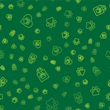 Çizgiyi hayvanların ayak iziyle, alışveriş torbası evcil hayvanıyla ve patisiyle belirleyin. Vektör