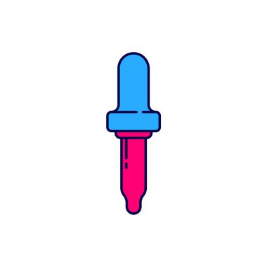 Doldurulmuş Pipette simgesi beyaz arkaplanda izole edildi. Tıbbi elementler, kimya laboratuarı ekipmanları. Damlalı boru. Tıp sembolü. Vektör