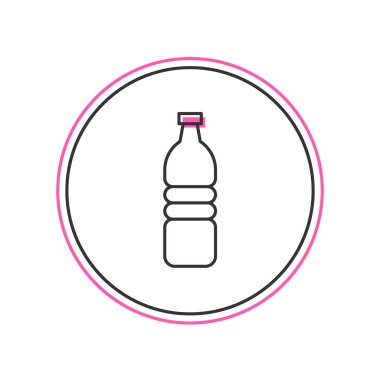 Beyaz arka planda izole edilmiş bir şişe dolusu su ikonu. Soda su içme tabelası. Vektör