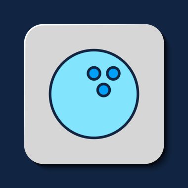 Doldurulmuş bovling topu simgesi mavi arkaplanda izole edildi. Spor malzemeleri. Vektör