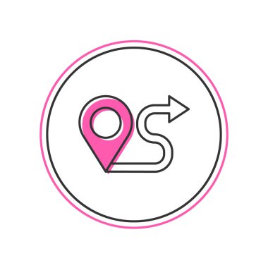 Doldurulmuş ana hat konum simgesi beyaz arkaplanda izole edildi. Harita işaretçisi işareti. Yol ya da yol kavramı. GPS navigatörü. Vektör