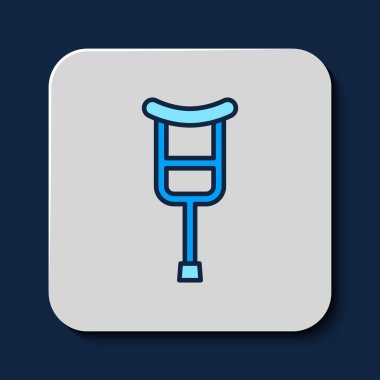 Koltuk değneği ya da koltuk değneği simgesi mavi arkaplanda izole edildi. Kas iskeleti hastalığı olan insanların rehabilitasyonu için gerekli ekipman. Vektör