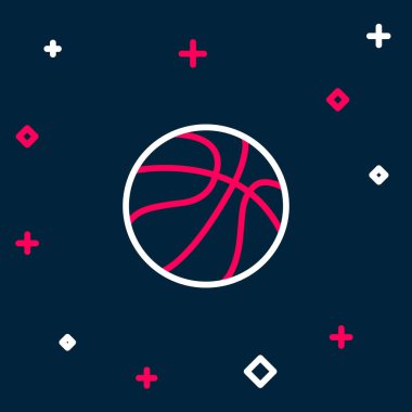 Çizgi basketbol topu simgesi mavi arkaplanda izole edildi. Spor sembolü. Renkli taslak konsepti. Vektör