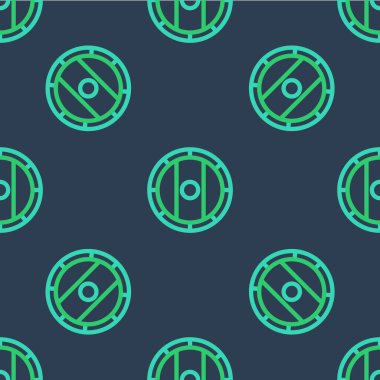 Hat Kalkanı Viking ikonu mavi arka planda izole edilmiş kusursuz desen. Yuvarlak ahşap kalkan. Güvenlik, güvenlik, koruma, mahremiyet, koruma kavramı. Vektör