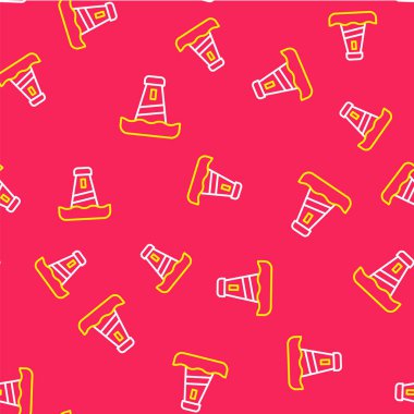 Line Lighthouse simgesi kırmızı arkaplanda izole edilmiş kusursuz desen. Vektör