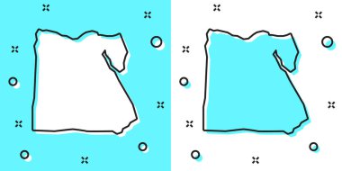 Mısır 'ın siyah çizgi haritası yeşil ve beyaz arkaplanda izole edilmiş. Rastgele dinamik şekiller. Vektör