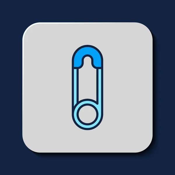 Filled Outline Classic Closed Steel Safety Pin Icon Isolated Blue — 스톡 벡터