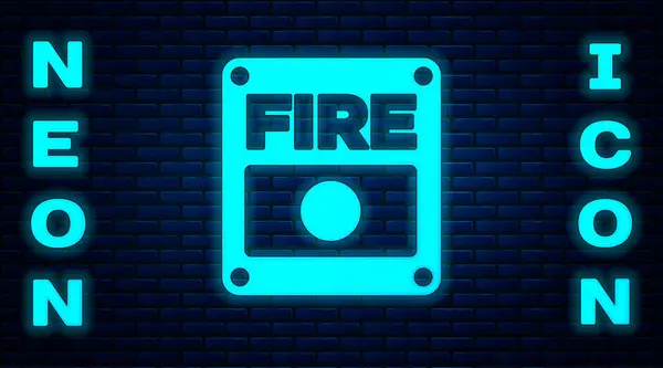 Glowing Neon Fire Alarm System Icon Isolated Brick Wall Background — Stock Vector