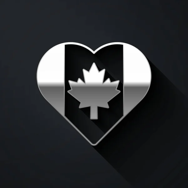 Gümüş Kalp Siyah Arka Planda Izole Edilmiş Kanada Bayrağı Ikonu — Stok Vektör