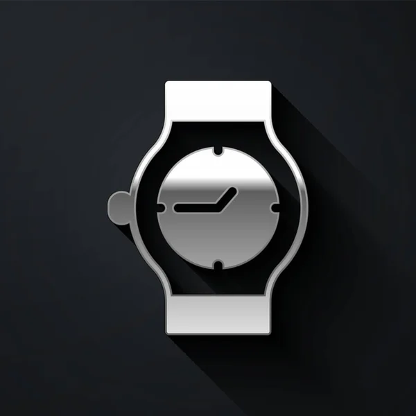 Silver Wrist Watch Icon Isolated Black Background Wristwatch Icon Long — Stockvector