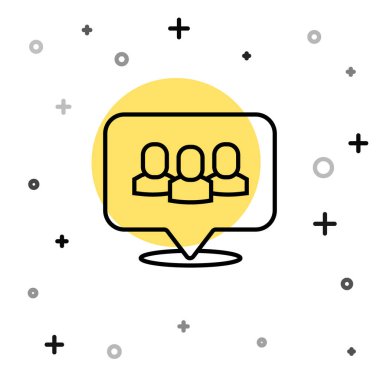 Beyaz arkaplanda siyah çizgi proje taban simgesi izole edildi. İş analizi ve planlama, danışmanlık, takım çalışması, proje yönetimi. Geliştiriciler. Rastgele dinamik şekiller. Vektör