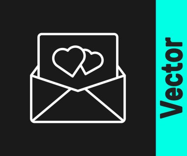 Sevgililer Günü kalp ikonlu beyaz çizgi siyah arka planda izole edildi. Mesaj aşkım. Aşk ve romantizm mektubu. Vektör