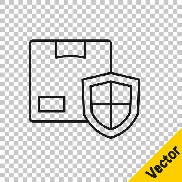 Black Line Delivery Security Shield Icon Isolated Transparent Background Delivery — Stock Vector