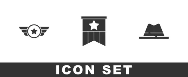 Set Star American Military Flag Man Hat Ribbon Icon Vector — Stock Vector