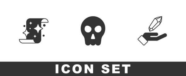 Set Magic Scroll Skull Stone Icon Vector — Stock Vector