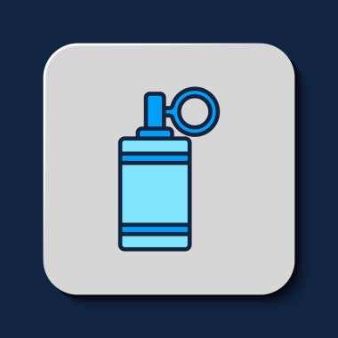 Doldurulmuş el bombası ikonu mavi arka planda izole edilmiş. Bomba patlaması. Vektör