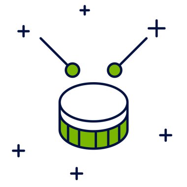 Ana hatlarıyla doldurulmuş davul bageti simgesi beyaz arkaplanda izole edilmiş. Müzik işareti. Müzik aleti sembolü. Vektör