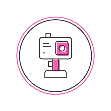 Doldurulmuş ekstrem kamera simgesi beyaz arkaplanda izole edildi. Ekstrem sporları çekmek için video kamera ekipmanı. Vektör