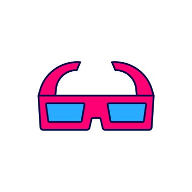 Beyaz arka planda izole edilmiş 3 boyutlu sinema gözlüğü simgesi. Vektör