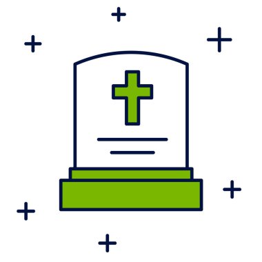 Grave ana hatlarıyla doldurulmuş mezar taşı simgesi beyaz arkaplanda izole edilmiş. Vektör