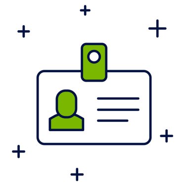 Doldurulmuş kimlik tanımlama simgesi beyaz arkaplanda izole edildi. Sunum için, şirketin kimliği için, reklam için kullanılabilir. Vektör