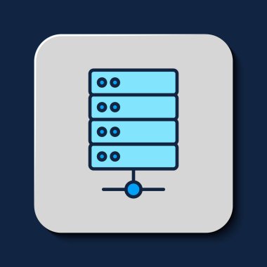 Doldurulmuş sunucu, veri, Web sunucu simgesi mavi arkaplanda izole edildi. Vektör
