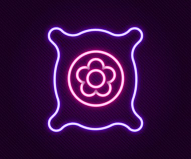 Siyah zemin üzerinde izole edilmiş özel bir bitki simgesinin tohumlarıyla dolu parlak neon hattı. Renkli taslak konsepti. Vektör