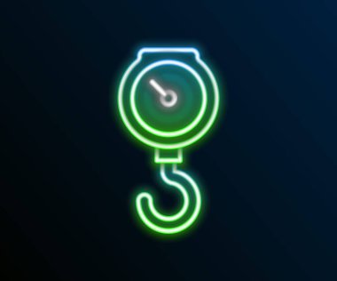 Parlayan neon hattı El ölçekli yay mekanik ikonu siyah arkaplanda izole edildi. Renkli taslak konsepti. Vektör