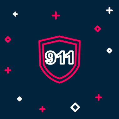 Mavi arka planda 911 'i arayan bir hat var. Polis, ambulans, itfaiye, çağrı, telefon. Renkli taslak konsepti. Vektör