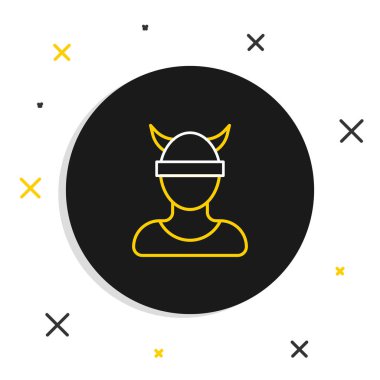 Beyaz arka planda izole edilmiş çizgi Viking baş simgesi. Renkli taslak konsepti. Vektör