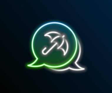 Parlayan neon hattı Umbrella simgesi siyah arkaplanda izole edildi. Sigorta konsepti. Su geçirmez ikon. Koruma, güvenlik, güvenlik kavramı. Renkli taslak konsepti. Vektör