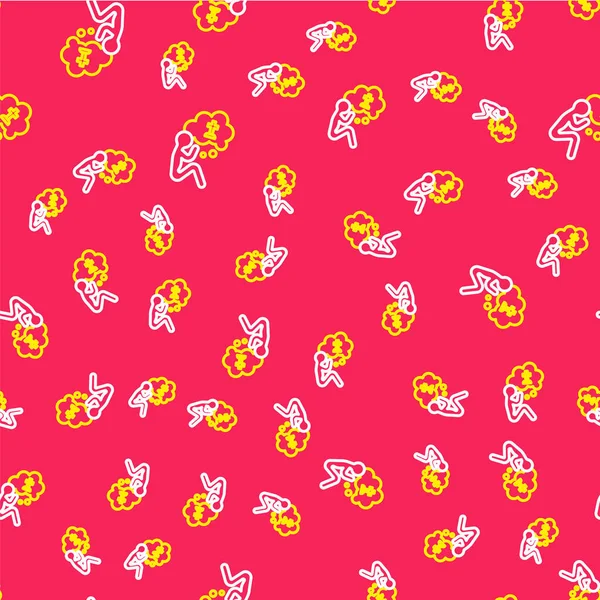 Çizgi Adam, cenaze kederi ikonu kırmızı arka planda izole edilmiş pürüzsüz desen kazıyor. Üzüntü, üzüntü, keder, ölüm duygusu. Vektör