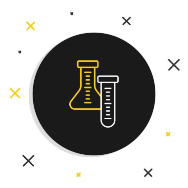 Çizgi Test tüpü ve kimyasal test ikonu beyaz arka planda izole edildi. Laboratuvar cam levhası. Renkli taslak konsepti. Vektör